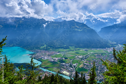view of the lake of interlaken from the top, switzerland