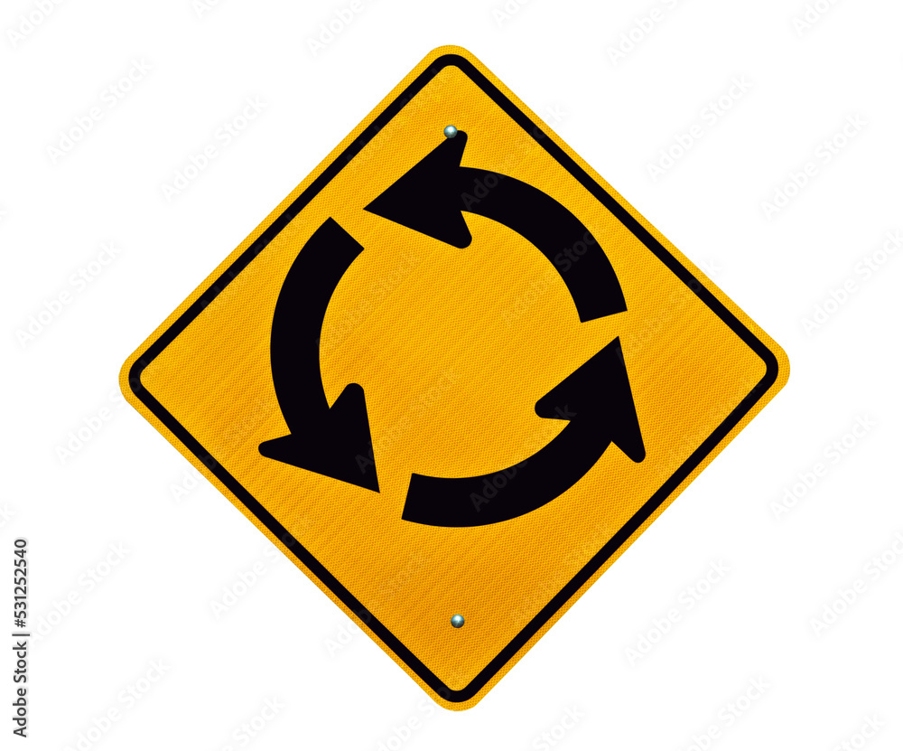 Roundabout traffic circle sign isolated. Roundabout traffic circle sign isolated.