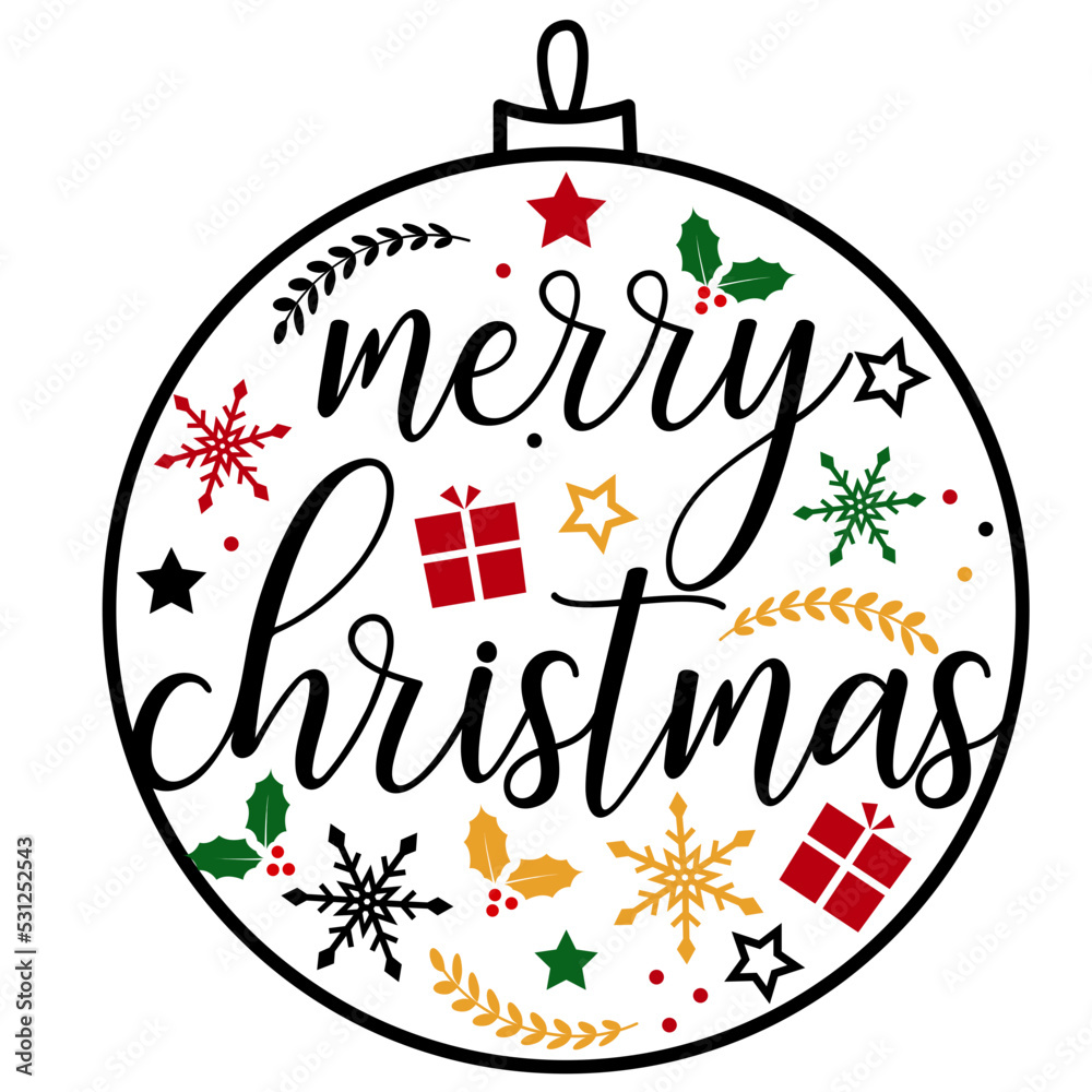 Merry christmas ornament svg, Happy holiday sign