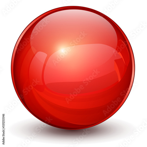 Glossy sphere 3D red ball isolated.