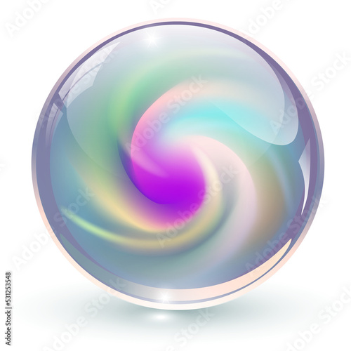 3D crystal, glass sphere with abstract spiral marble shape inside