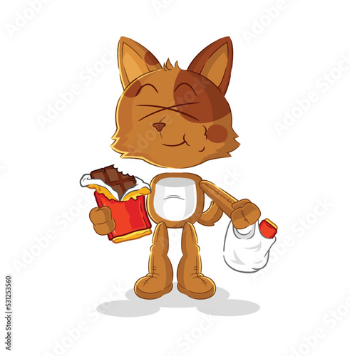 dog eat chocolate mascot. cartoon vector