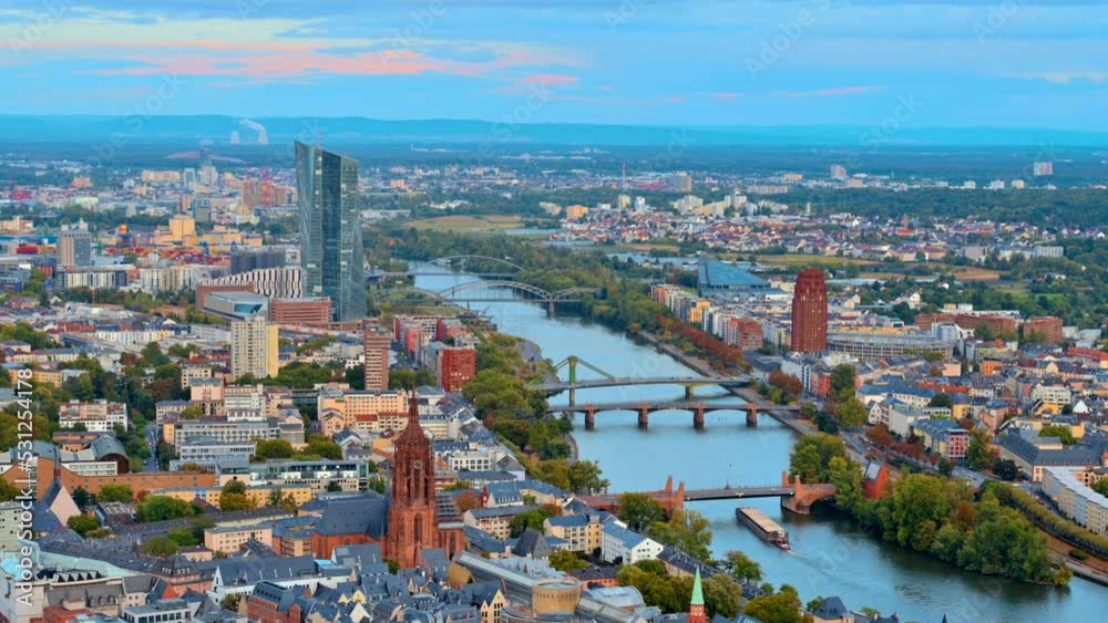 Panoramic view of Frankfurt from a skyscraper, Germany. Multiple residential and office buildings, skyscrapers Panoramic view of Frankfurt from a skyscraper, Germany. Multiple residential and office buildings, skyscrapers