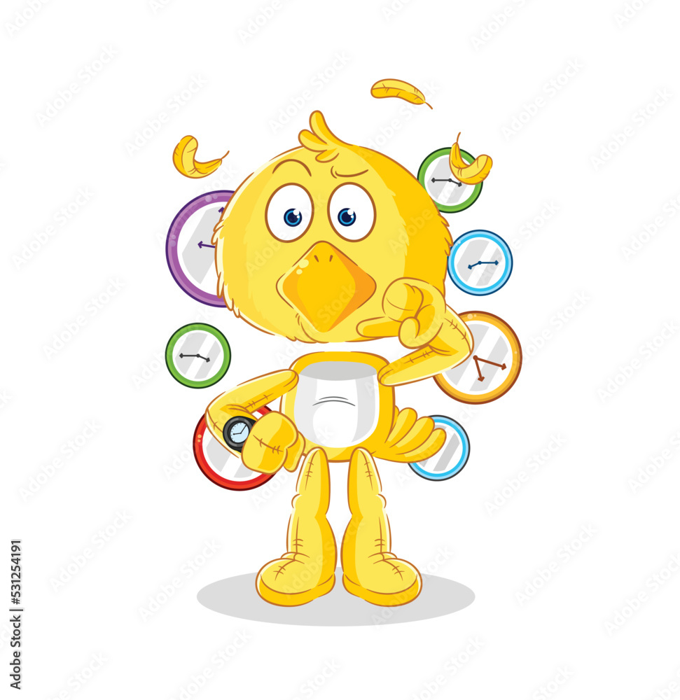 Obraz premium chick with wristwatch cartoon. cartoon mascot vector