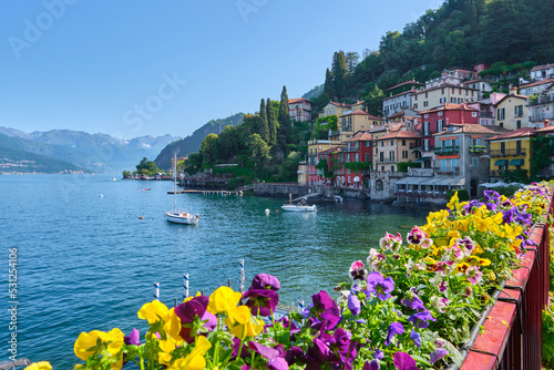 view of the beautiful city of varenna, on como lake, italy