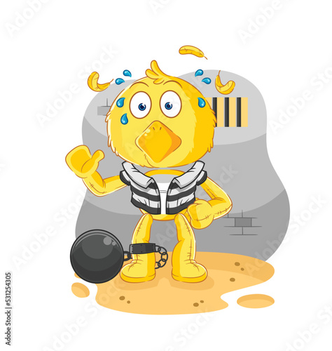 chick criminal in jail. cartoon character