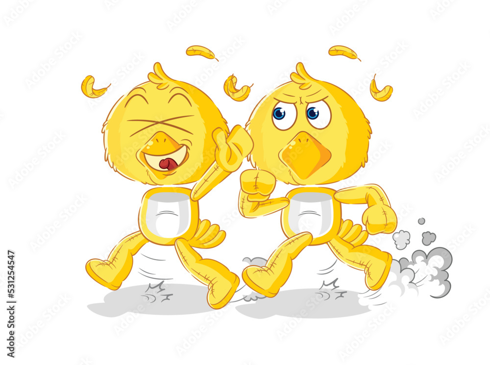 Fototapeta premium chick play chase cartoon. cartoon mascot vector