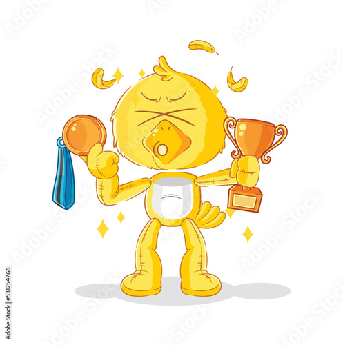 chick winner with trophie. cartoon character