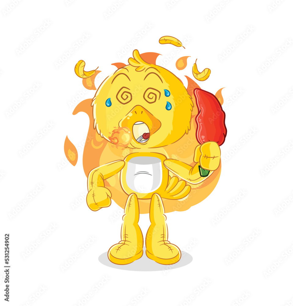 Obraz premium chick eat hot chilie mascot. cartoon vector