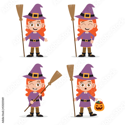 Cute Girl Wearing Witch Costume for Halloween Stock Vector
