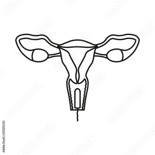 Illustration of  tampon for periods using. Vector. Line style.