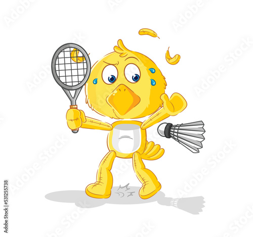 chick playing badminton illustration. character vector