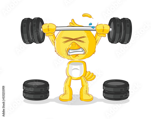 chick lifting the barbell character. cartoon mascot vector