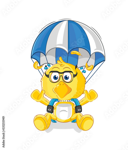 chick skydiving character. cartoon mascot vector