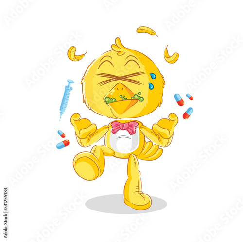 chick drug overdose. cartoon illustration