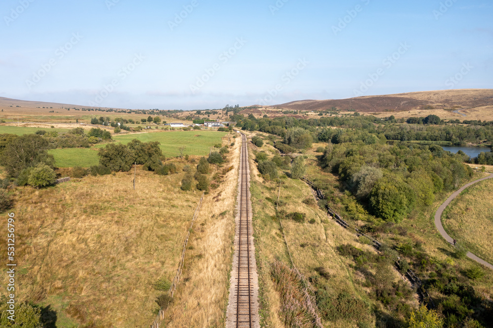 Aerial view above a Railroad Railway Track in South Wales