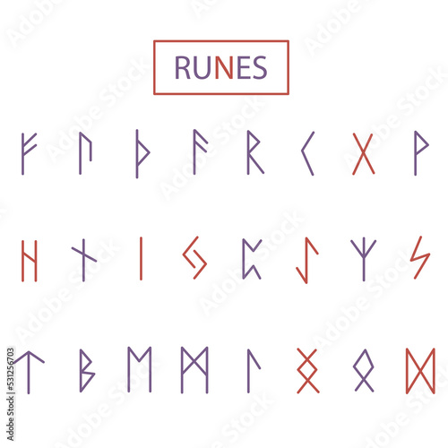 Set of isolated runes on a white background. Esoteric vector illustration with runic symbols
