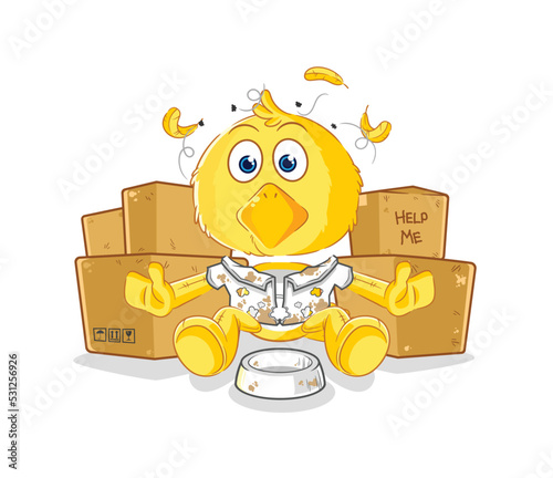 chick homeless character. cartoon mascot vector
