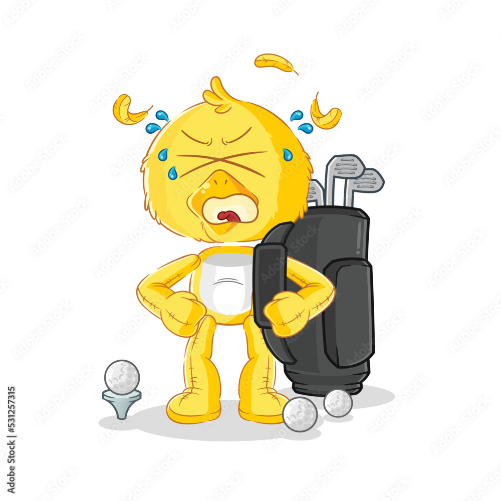 chick with golf equipment. cartoon mascot vector