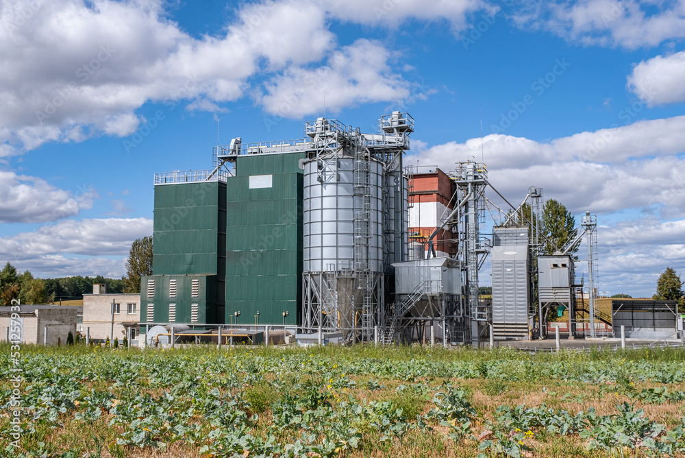 Agro silos granary elevator with seeds cleaning line on agro-processing ...