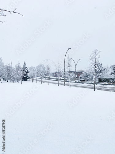 Izmit, Kocaeli Turkey - 16 February 2022. Snowfall in Izmit