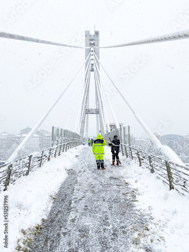 Izmit, Kocaeli Turkey - February16, Feb 2022. Snowfall at Necmettin Erbakan Bridge, İzmit
