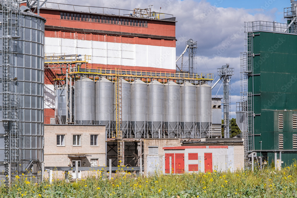 Agro silos granary elevator with seeds cleaning line on agro-processing ...
