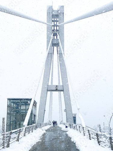 Izmit, Kocaeli Turkey - February16, Feb 2022. Snowfall at Necmettin Erbakan Bridge, İzmit