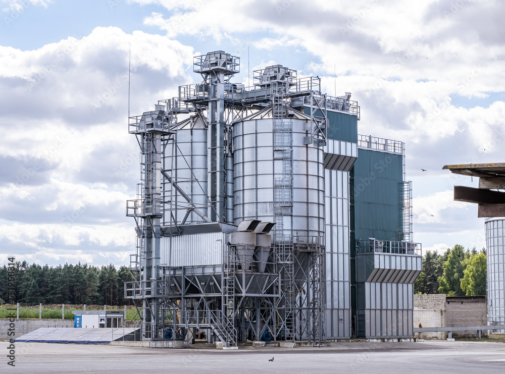 Agro silos granary elevator with seeds cleaning line on agro-processing ...