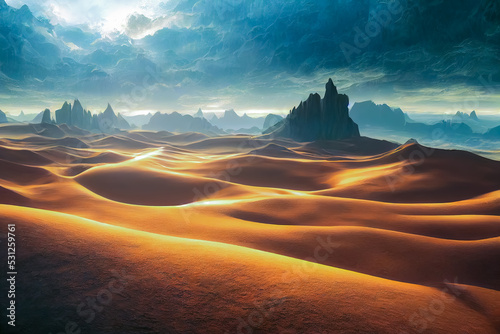 3D rendering dust and fog covering abstract fantasy landscape