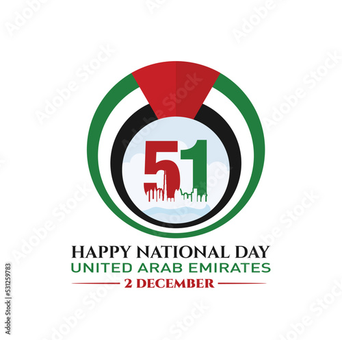 51 National Day of United Arab Emirates. Text Arabic Translation: Our National Day. December 2. Vector Logo. Eps 08. 
