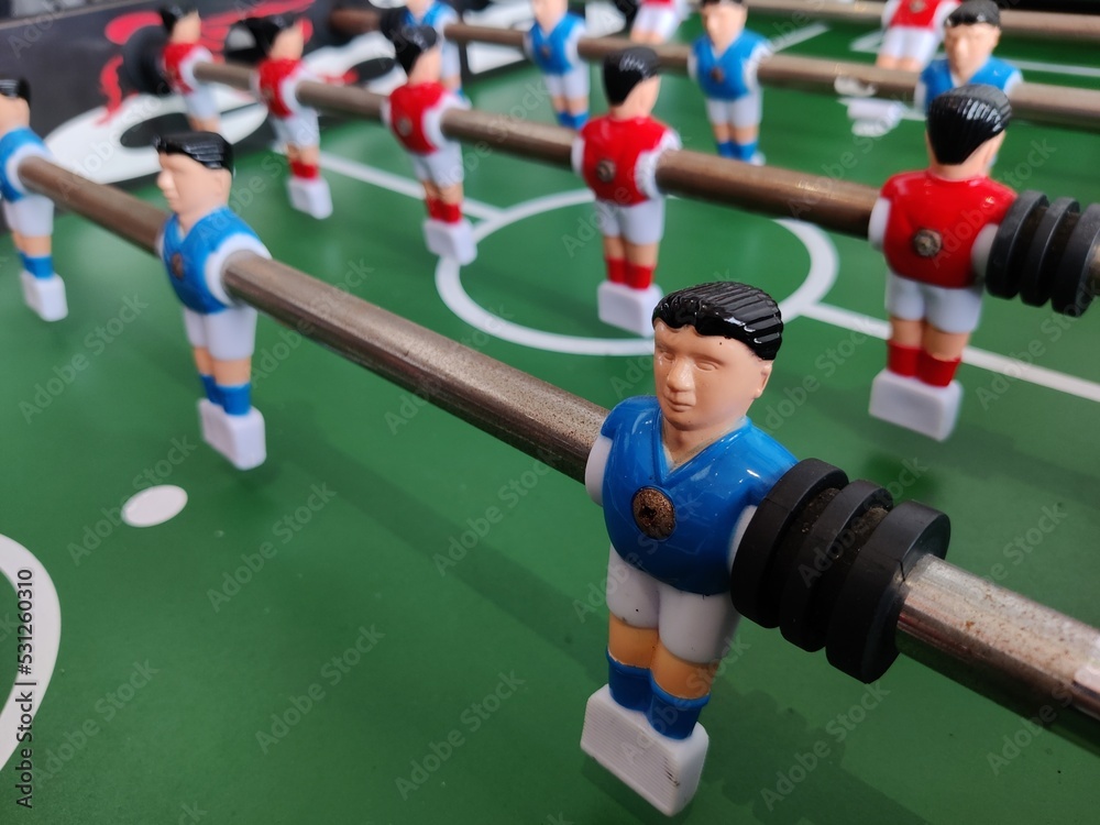 Fototapeta premium Arcade table soccer with tools for playing for office and home games.