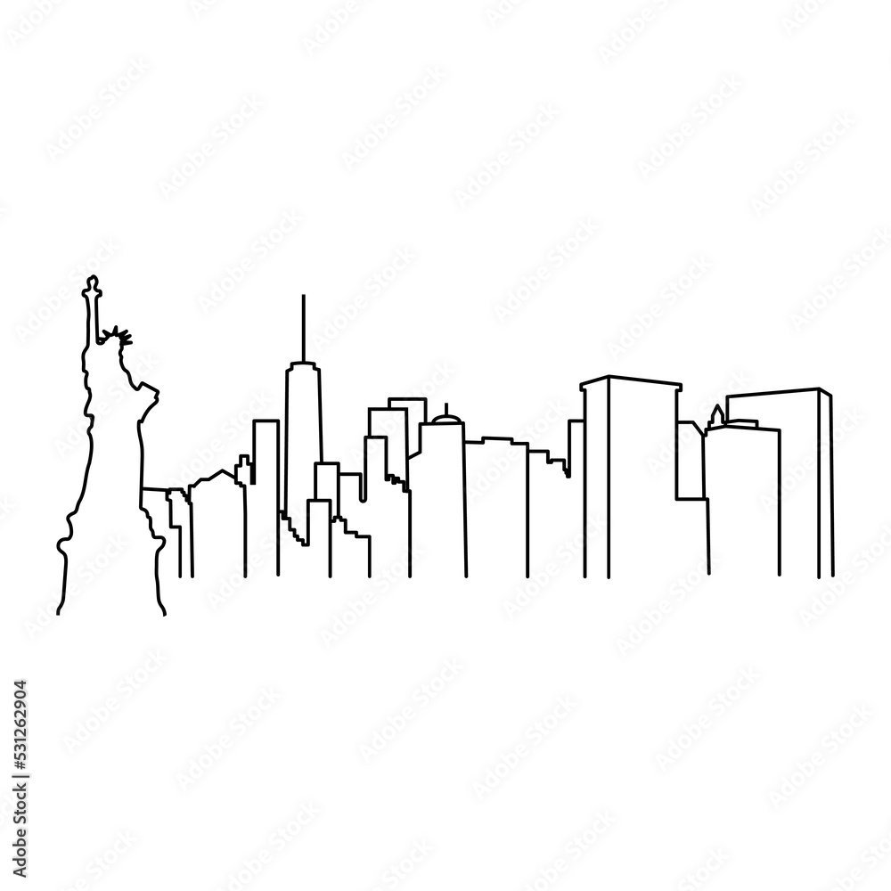 New York vector drawing, hand drawn, sketch style, isolated vector illustration. Linear banner of New York city.