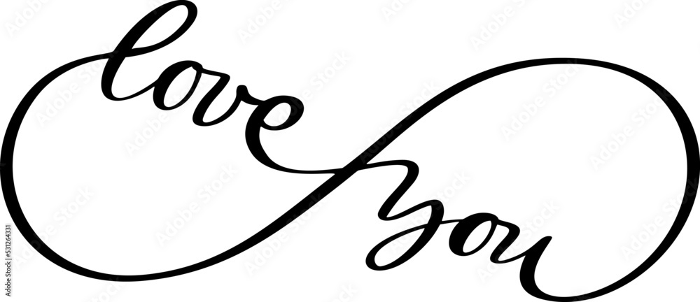 Obraz premium Vector infinity sign with Love you words inscription text. Forever friends or family. Black vector tattoo stencil love symbol. Wedding icon. Marriage or Valentines day