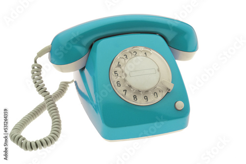Light blue retro phone  isolated on transparency photo png file  photo