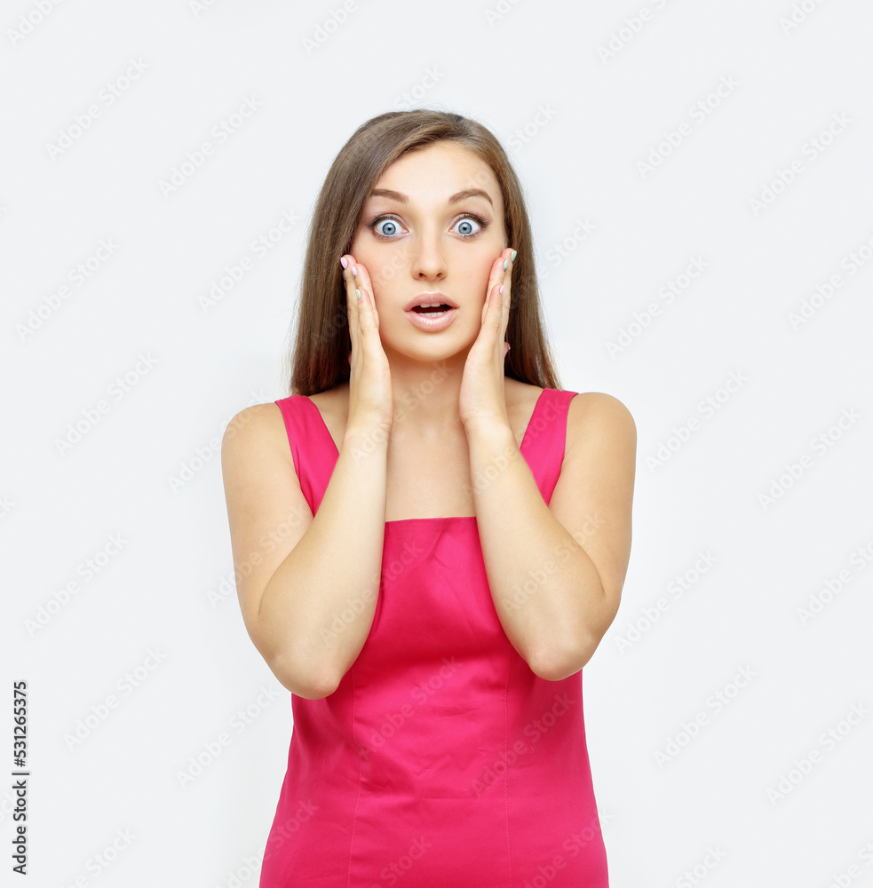 Portrait of surprised girl ,of shocked woman Portrait of surprised girl ,of shocked woman