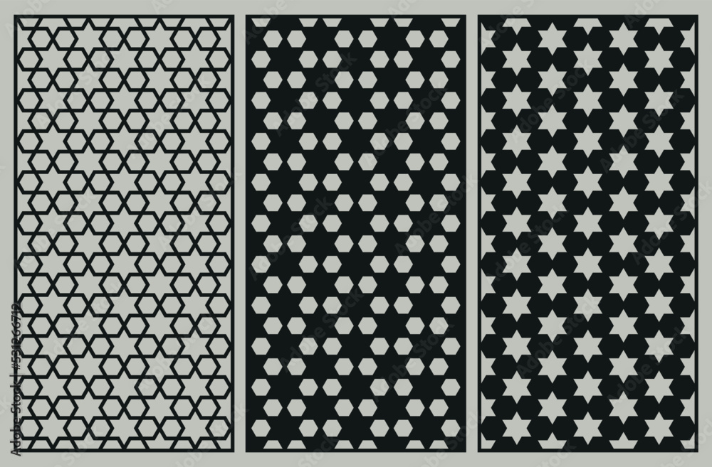 Laser cut pattern set. Vector template with abstract geometric texture in oriental style