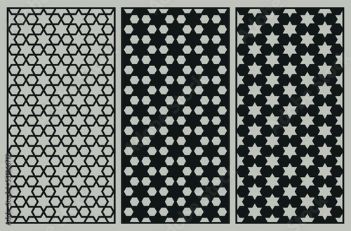 Laser cut pattern set. Vector template with abstract geometric texture in oriental style