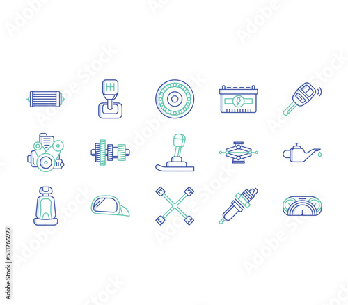 car parts and accessories icon set