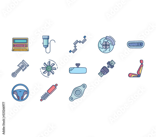 car parts and accessories icon set