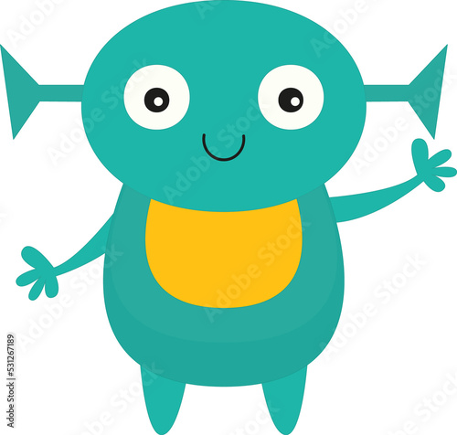 Happy Alien Monster. Space Design Element. Kids Illustration Isolated on Transparent Background