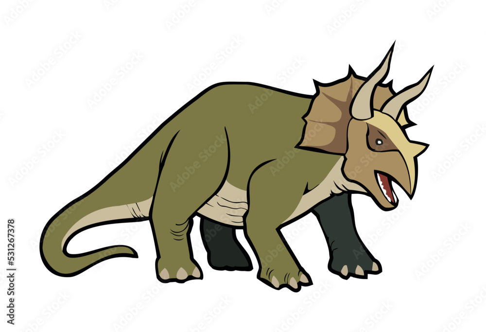 Triceratops dinosaur isolated. Paleontology. Flat vector illustration.