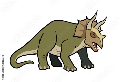 Triceratops dinosaur isolated. Paleontology. Flat vector illustration.
