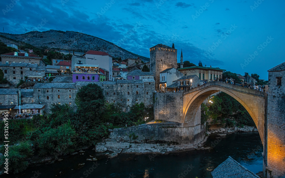 Mostar old bridge at night