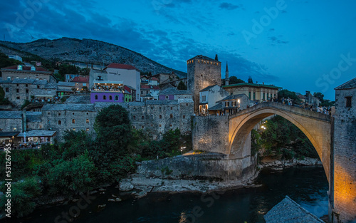 Mostar old bridge at night