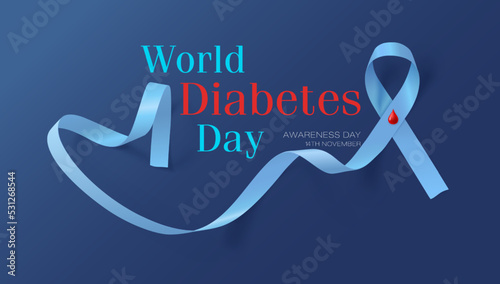 Creative poster or banner of world diabetes day with awareness ribbon