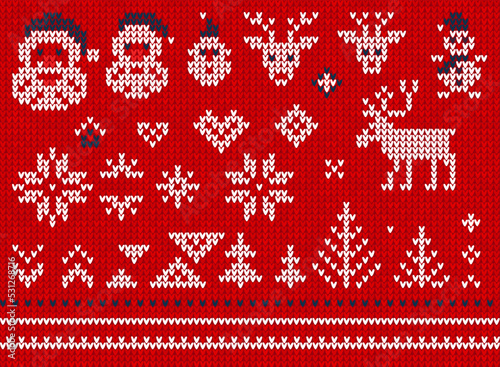 Ugly sweater Christmas party pattern. Knitted background seamless scandinavian knitting ornaments.