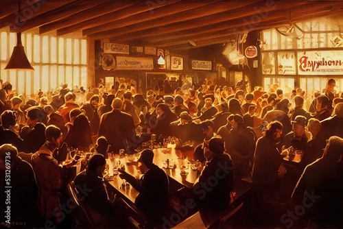 German bar during Oktoberfest 3d illustration