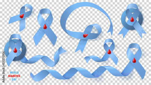 World diabetes day awareness ribbon on transparent background.