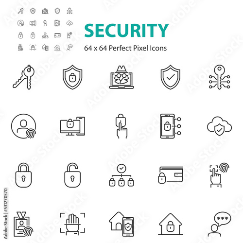 Fototapeta Naklejka Na Ścianę i Meble -  set of security line icons, cyber security, protect